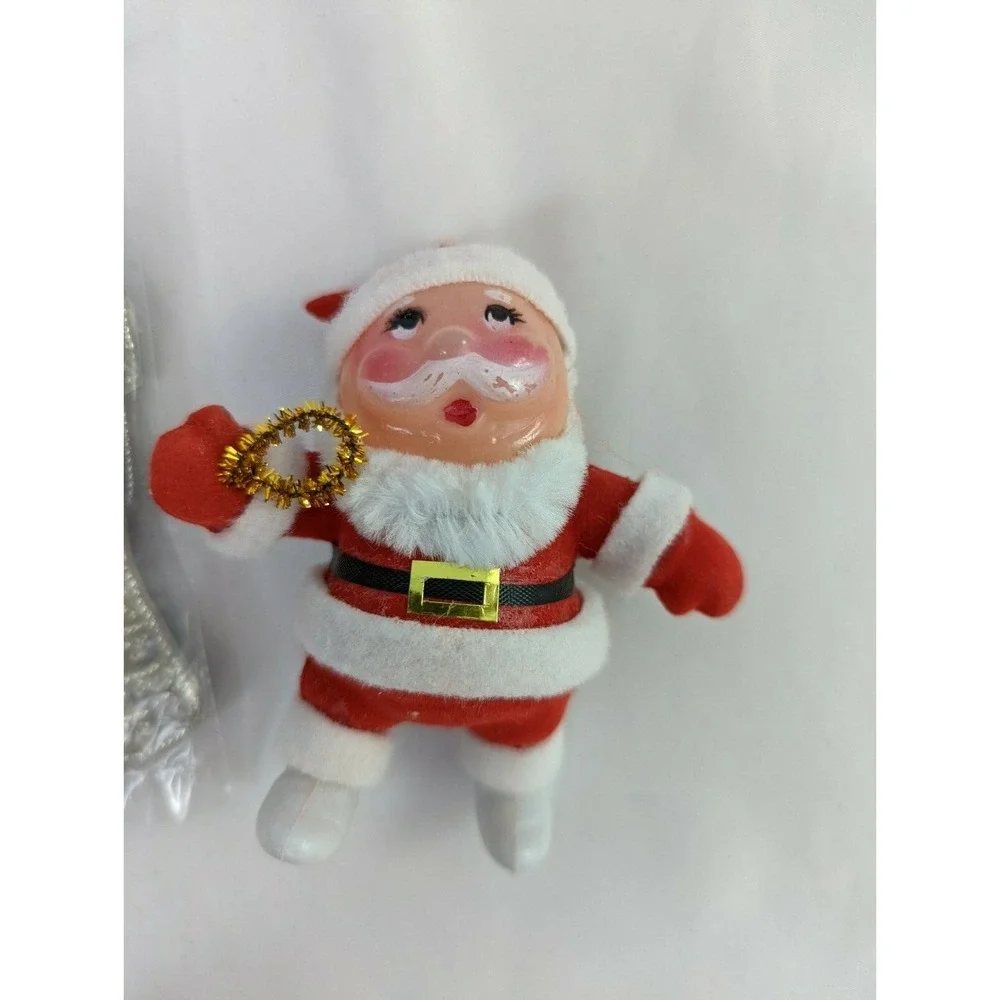 Vintage Christmas Ornaments Flocked Santa Claus Beaded Bell‎